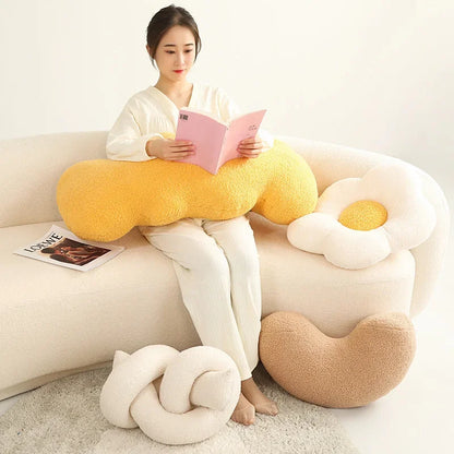 Nordic Cloud Plush Throw Pillow – Geometric Twisted Round Cushion for Sofa, Headrest & Window Seat Decor