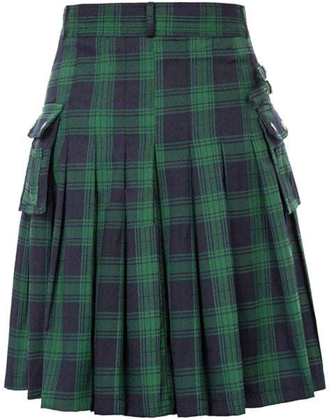 Men's Tartan Kilt Skirt – Traditional Highland Utility Kilt with Pockets, Gothic Punk Vintage Style