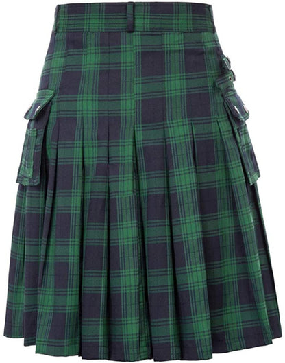Men's Tartan Kilt Skirt – Traditional Highland Utility Kilt with Pockets, Gothic Punk Vintage Style