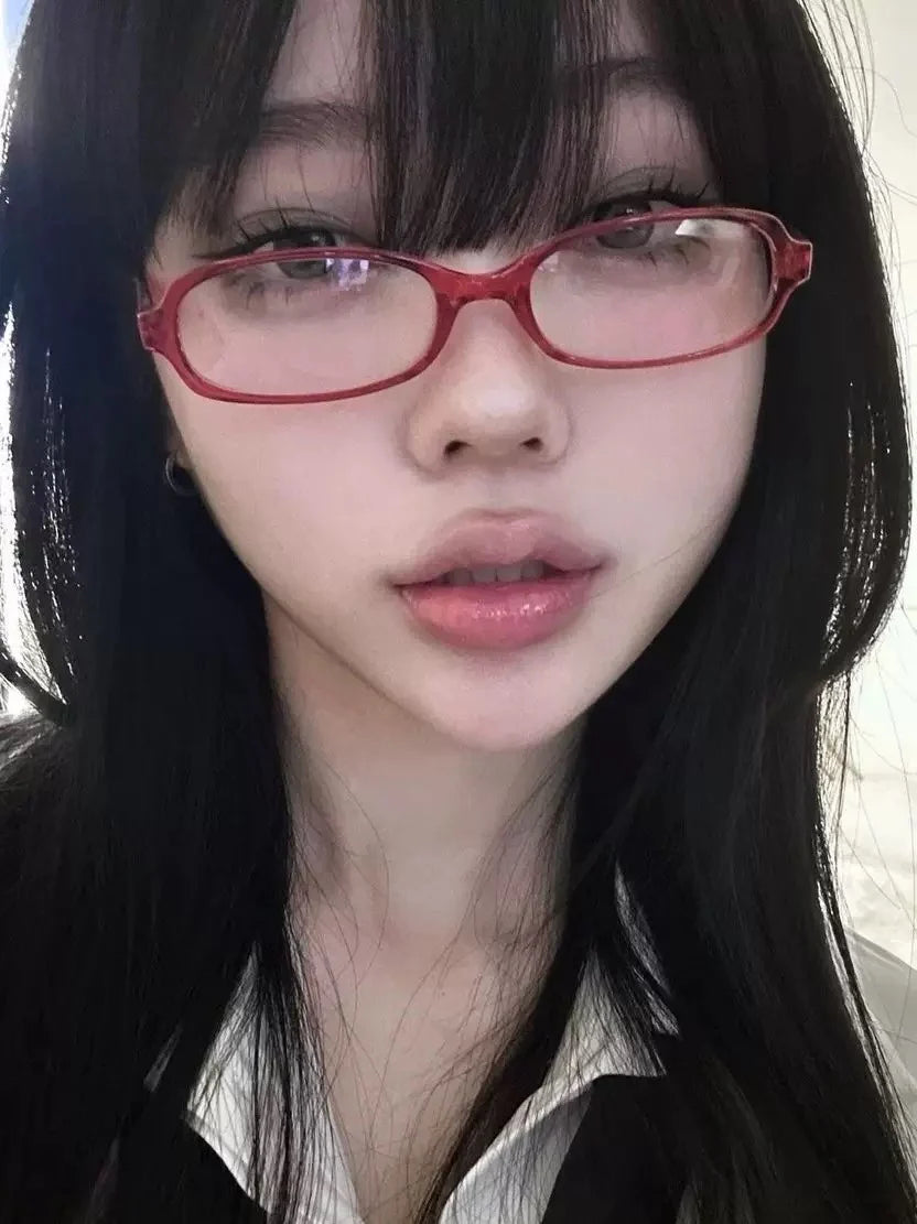 2024 Girls Y2K Retro Oval Glasses - Red & Green Frame, Anti-Blue Light Eyewear for Computer & Seaside Driving