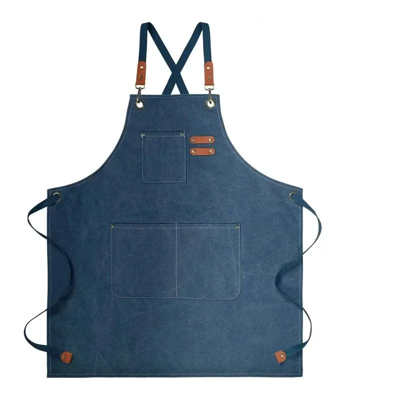 Household Canvas Apron – Oil-Proof Kitchen Cooking Apron with Tool Pockets for Men & Women