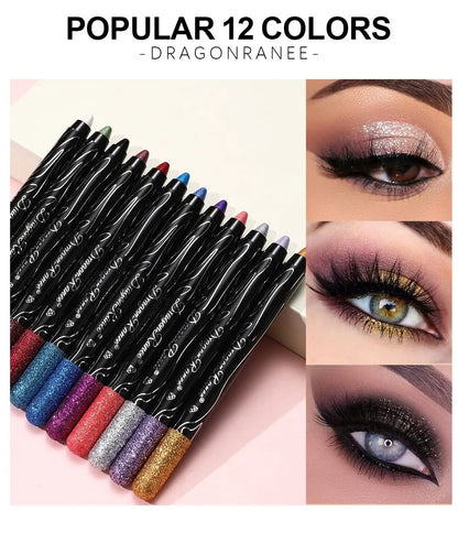 Shiny Pearlescent Highlighter Eyeshadow Pencil – Waterproof Glitter Eyeliner Gel Pen for Long-Lasting Makeup