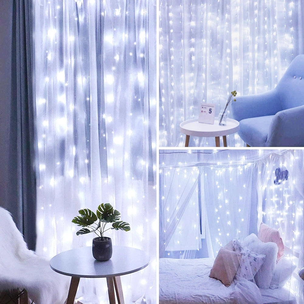 USB LED Curtain String Lights — 3x3/3x2/3x1 Fairy Light Garland for Christmas, Wedding, Home & Bedroom Decoration