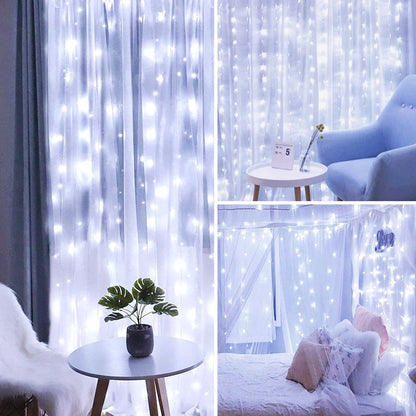 USB LED Curtain String Lights — 3x3/3x2/3x1 Fairy Light Garland for Christmas, Wedding, Home & Bedroom Decoration