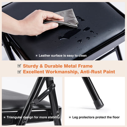 Leather Padded Folding Chairs – 4 Pack Sturdy Metal Rocking Dining Chairs for Living Room, Outdoor & Office