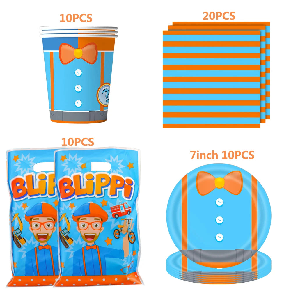 Happy Birthday Party Supplies Set — Cartoon Movie Theme Flag Banner, Paper Tableware, Latex Balloons & Cake Topper Decoration