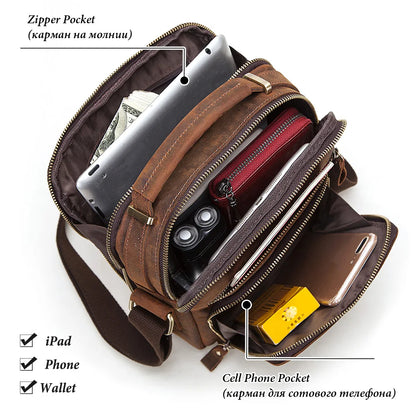 HUMERPAUL Genuine Leather Men's Shoulder Bag – Vintage Crossbody, Large Capacity Messenger Tote for Travel