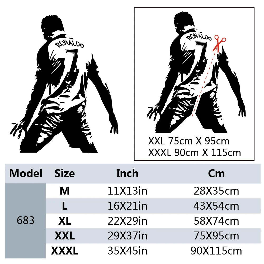 Cristiano Ronaldo Soccer Vinyl Wall Decal - Football Athlete Art Mural for Kids and Living Room Decoration