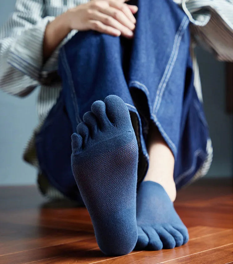 Men & Women Five-Finger Toe Socks – Breathable Mesh No-Show Ankle Sports Socks, Sweat-Absorbing Cotton Short Boat Socks
