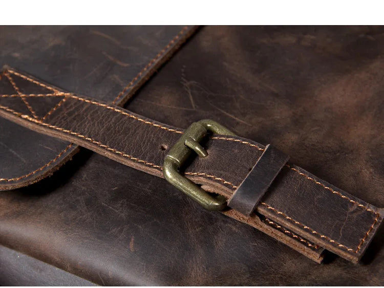 Vintage Crazy Horse Leather Backpack for Men — 17" Laptop Travel Rucksack Cowhide Hiking Bag M815