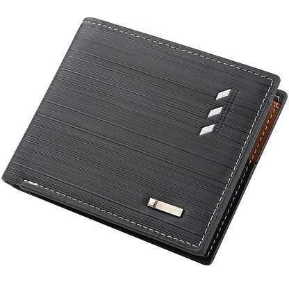 Men's Stripe Wallet - High-Quality Leather Multi-Function ID and Credit Card Holder with Two-Fold Money Clip and Coin Purse
