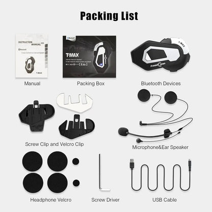 Freedconn T Max Motorcycle Helmet Bluetooth 5.0 Intercom – Waterproof Headset with Hands-Free Communicator, FM Radio, 1000M Range for 6 Riders