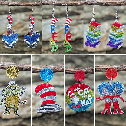 Teacher’s Day Acrylic Earrings - Cute Cat Dog Books Design Jewelry Gift for Teachers and Students