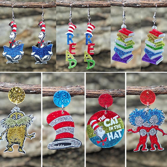 Teacher’s Day Acrylic Earrings - Cute Cat Dog Books Design Jewelry Gift for Teachers and Students