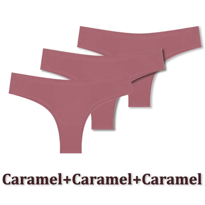 3PCS Seamless Maillard Ultra-Thin Brazilian Panties for Women – Ice Silk Low Waist G-String, Sexy Solid Underwear