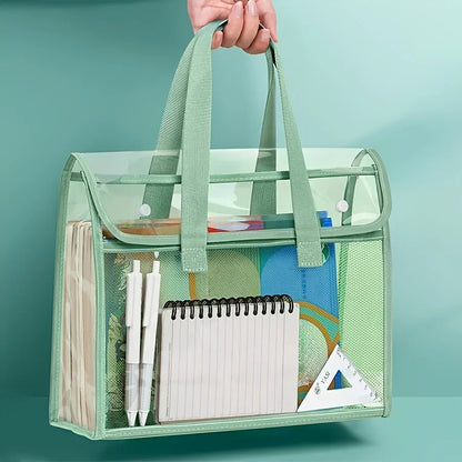 Large Capacity Portable Transparent Waterproof Handheld Folder – Expandable PVC File Storage Bag with Self-Adhesive Closure