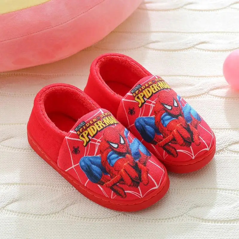 Cartoon Spider-Man Cotton Slippers – Warm Autumn & Winter Indoor Shoes for Kids, Boys’ Fashion Footwear