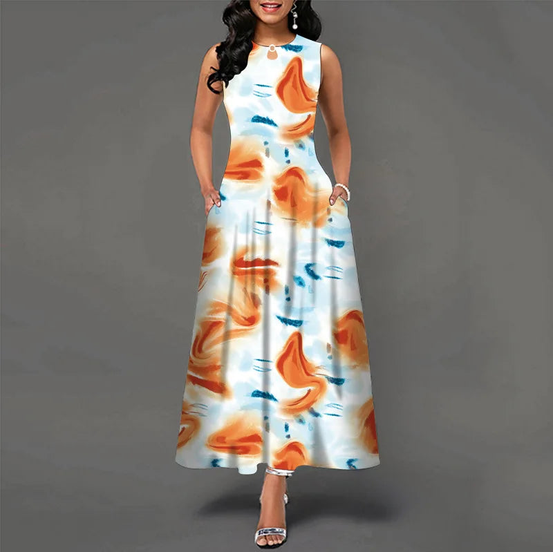Women’s Loose Floral Vintage Maxi Dress – Ruffled Summer Party Camis, Elegant Big & Large Size Dress