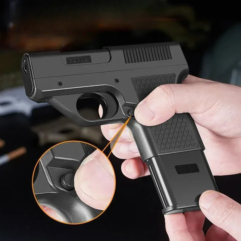 Gun Style Butane Lighter - Windproof Blue Flame Cigarette Holder Gift (No Gas)