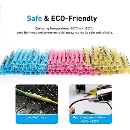 10/50/100/200PCS Heat Shrink Butt Connectors – AWG 24-10 (0.3-6.0mm²) Waterproof Insulated Wire Crimp Terminals for Automotive Cables
