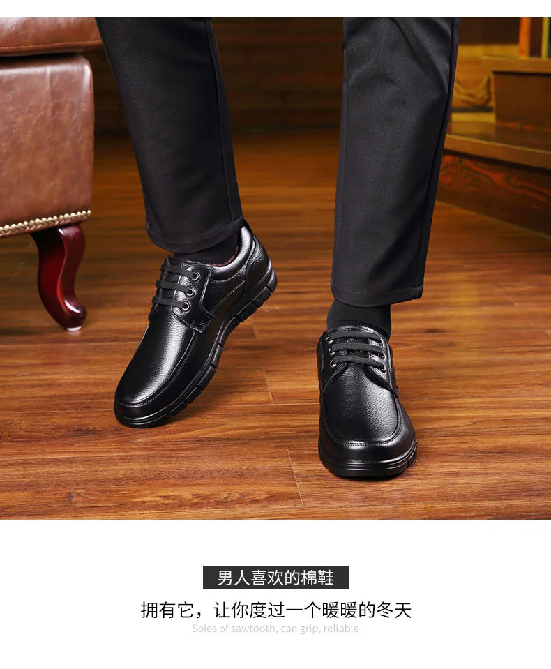 Men's Genuine Leather Casual Shoes - Soft Sole Lace-Up Loafers, Luxury Brand for Middle-Aged & Older Adults, Lightweight Dad Shoes