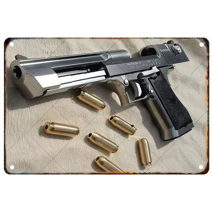 Pistol Metal Wall Sign - Military Style Decoration for Man Cave Home Cafe Bar Garden
