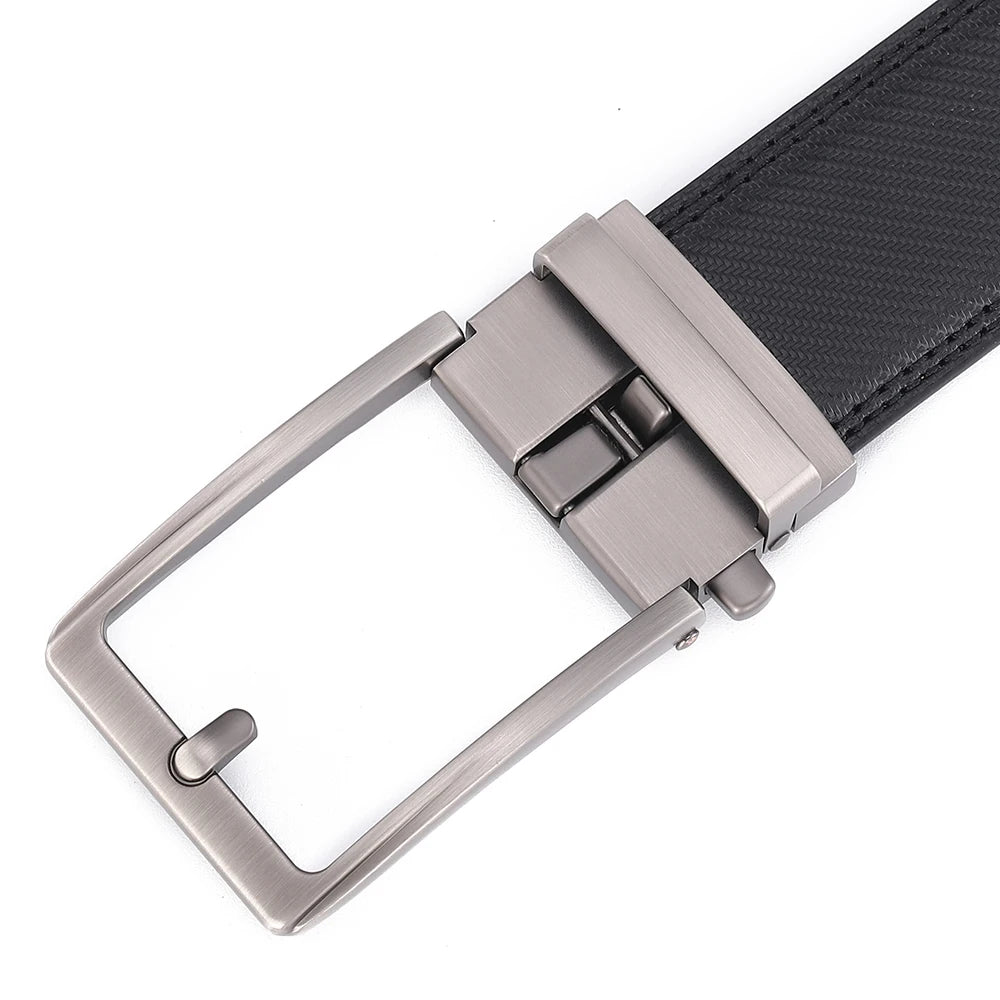 Men’s Luxury Leather Click Belt – Automatic Buckle Designer Waist Strap for Jeans (Blue, 3.5cm)