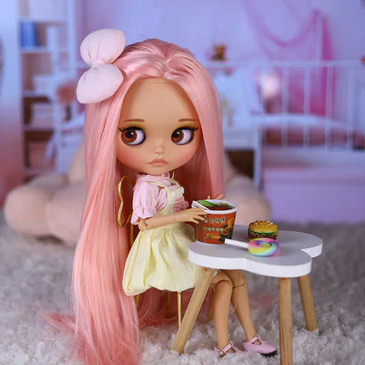 ICY DBS Blyth Doll – 1/6 BJD Joint Body, 30cm Brown Skin Matte Face with Bow, Cute Anime Girl Gift