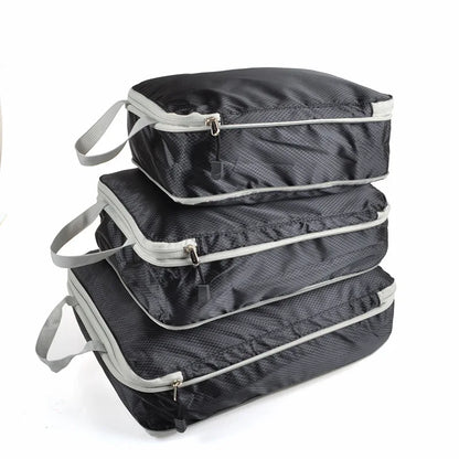 3-Piece Compressible Waterproof Nylon Packing Cubes Set – Portable Travel Storage Bags with Handbag Luggage Organizer