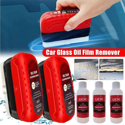 Car Glass Oil Film Remover – Powerful Windshield Cleaner with Sponge Brush for Water Spot & Stain Removal Auto Detailing