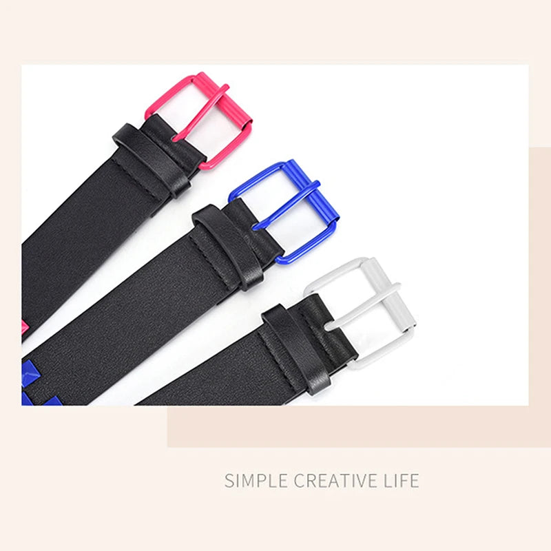 Personalized Rivets Checkerboard PU Leather Belt – 107CM Universal Hip-Hop Punk Fashion Belt for Men & Women