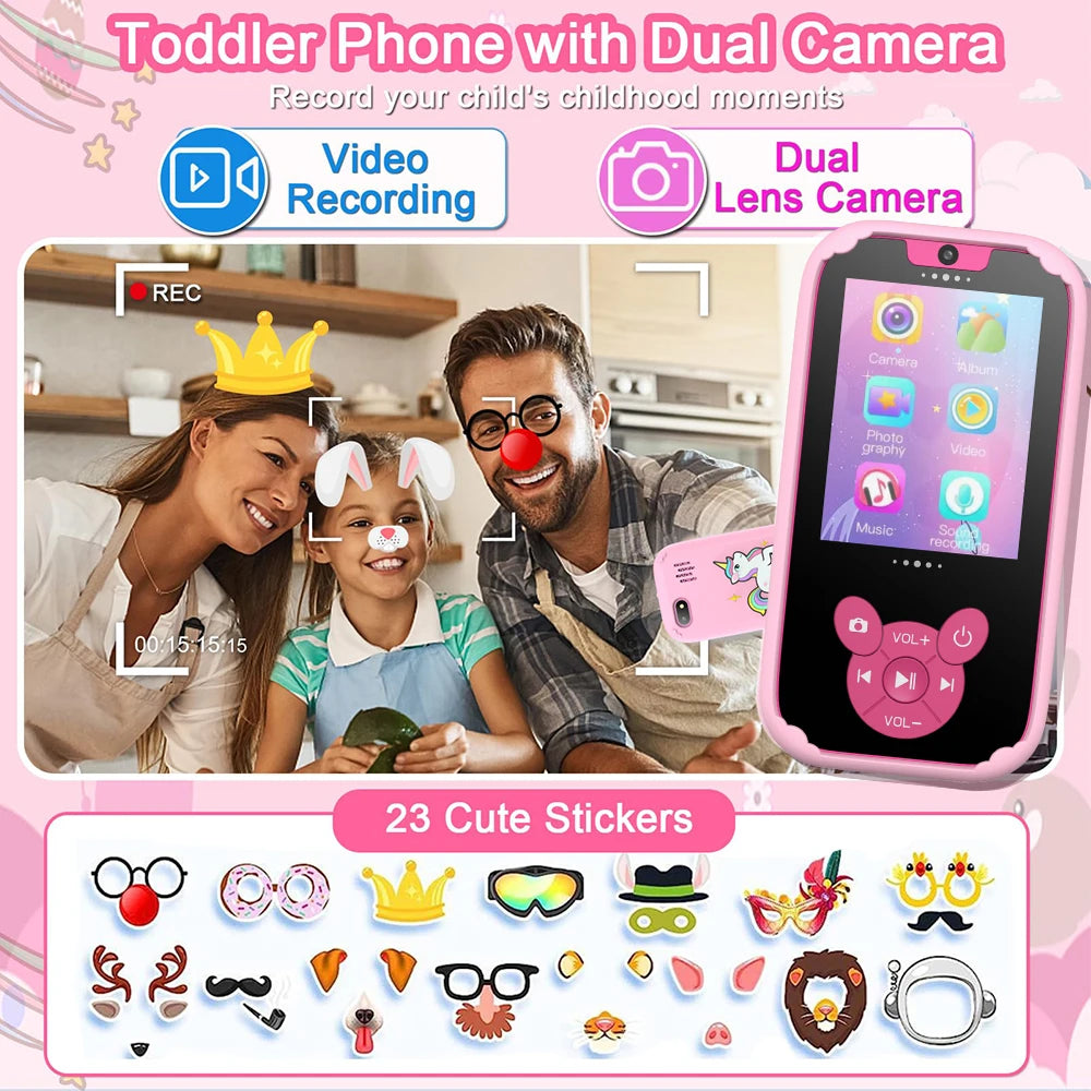 Kids Smart Phone Educational Toy – Dual Camera Music Player with 8GB Memory – Game Learning Phone for Ages 3-12 – Birthday Gift