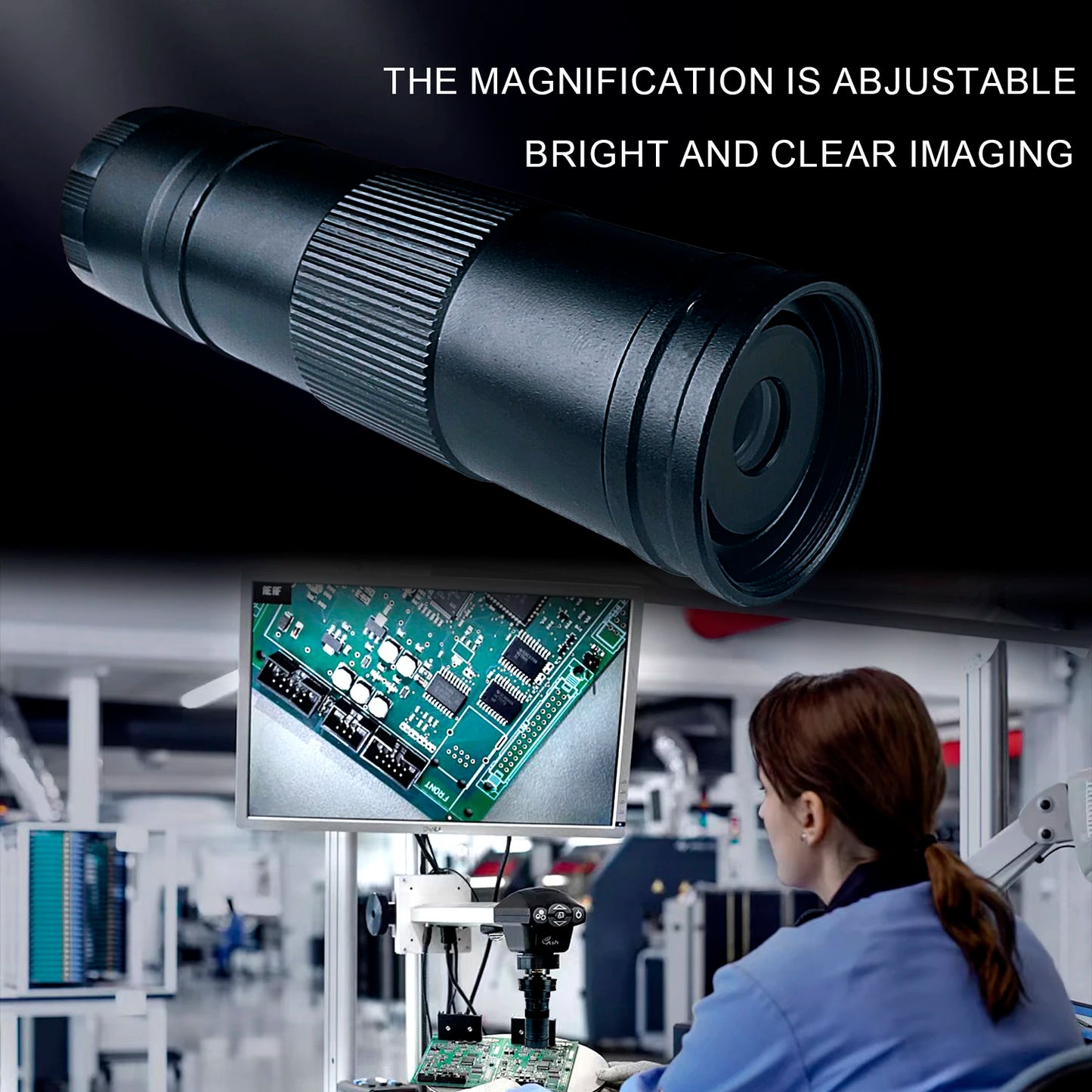 1080P 4K Industrial Microscope – 150X C-Mount Lens with 48MP/13MP Digital Camera, HDMI/USB-C/VGA for PCB Soldering & DIY
