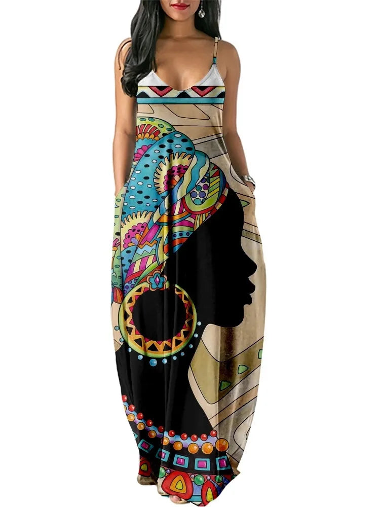 Women’s World Map Beach Dress – Elegant Sexy Long Sundress with Irregular Hem, Sleeveless Spaghetti Straps, Plus Size Summer Dress