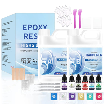 500/1000ml AB Epoxy Resin Glue Set – 1:1 High Adhesive Crystal Clear Resin for Jewelry Making & DIY Crafts