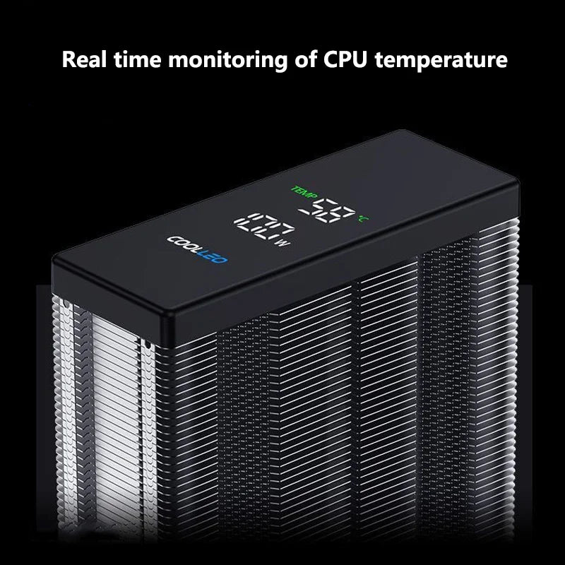 COOLLEO B40S DIG CPU Air Cooler with Intelligent Temperature Display – 4 Heat Pipes 200W TDP Radiator for Intel LGA1700/115X & AMD AM4/AM5