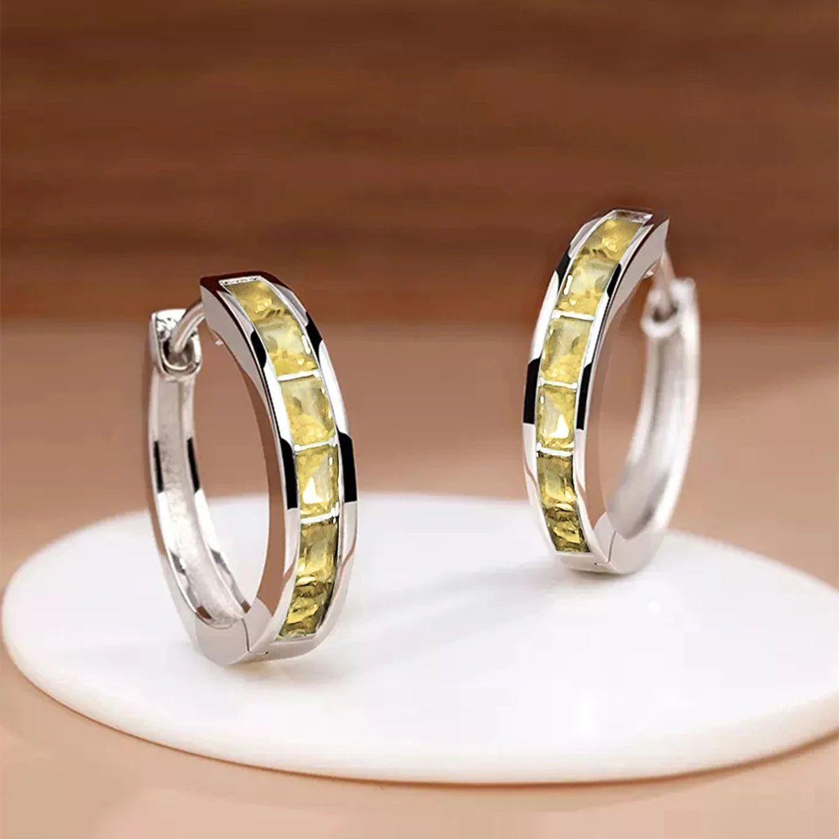 Huitan Classic Princess Square CZ Hoop Earrings for Women – Simple & Elegant Versatile Jewelry Accessories