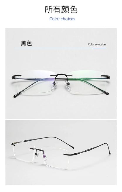 Ultra-Light Pure Titanium Rimless Glasses Frame – Anti-Blue Light Optical Frames for Men, Custom Prescription Eyeglasses