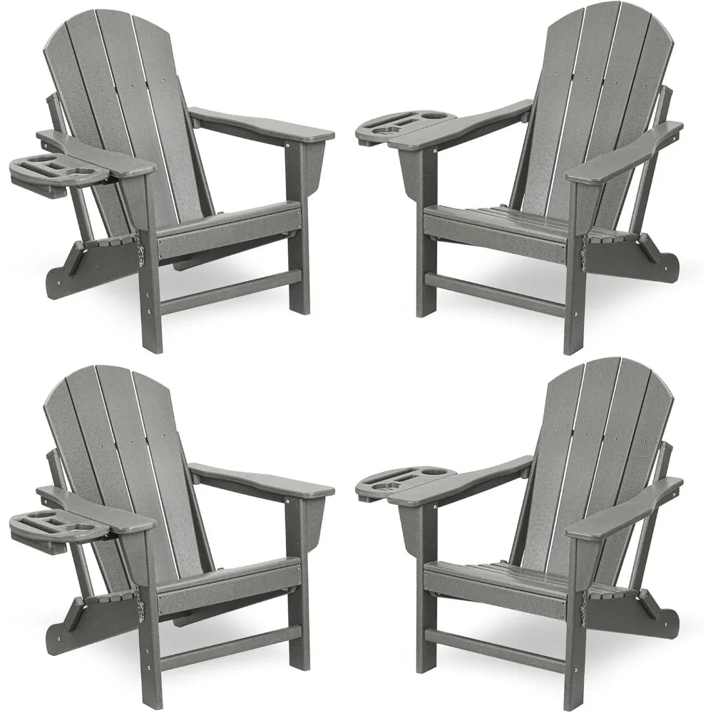 HDPE Folding Adirondack Chair Set – Weather-Resistant Outdoor Chairs with 4-in-1 Cup Holder Trays