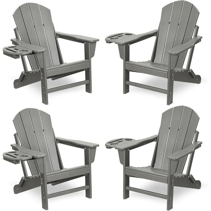 HDPE Folding Adirondack Chair Set – Weather-Resistant Outdoor Chairs with 4-in-1 Cup Holder Trays