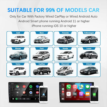 2-in-1 Wireless CarPlay & Android Auto Mini Box — AI Plug & Play Automatic Connection for 99% of Car Radios