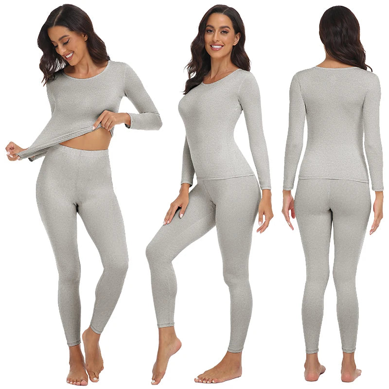 Women's Thermal Underwear Set - Fleece-Lined Long Johns Base Layer Top and Bottom, 2 Piece Set