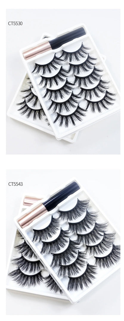 REDSIREN 5 Pairs Magnetic Eyelashes with Eyeliner – Reusable Thick Natural False Lashes