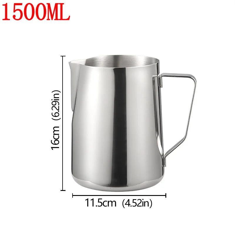 Stainless Steel Milk Frother Jug — Latte Pitcher with Measurement for Coffee & Espresso Barista Tools