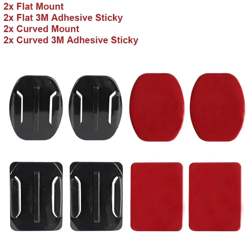 Helmet Adhesive Mount Set for GoPro Hero 8–13, Insta360, DJI & SJCAM – Flat & Curved Sticky Camera Accessories