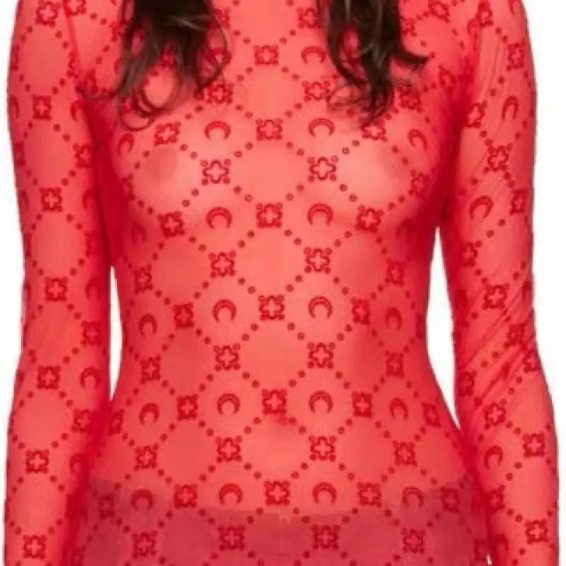 Women’s Mesh Long Sleeve Top - Hollow Out Retro T-Shirt with Mushroom Edge High Street Fashion Design