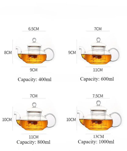 400ml/1000ml Heat-Resistant Glass Teapot – Kung Fu Teaware Set with Tea Strainer for Puer, Oolong, Barley