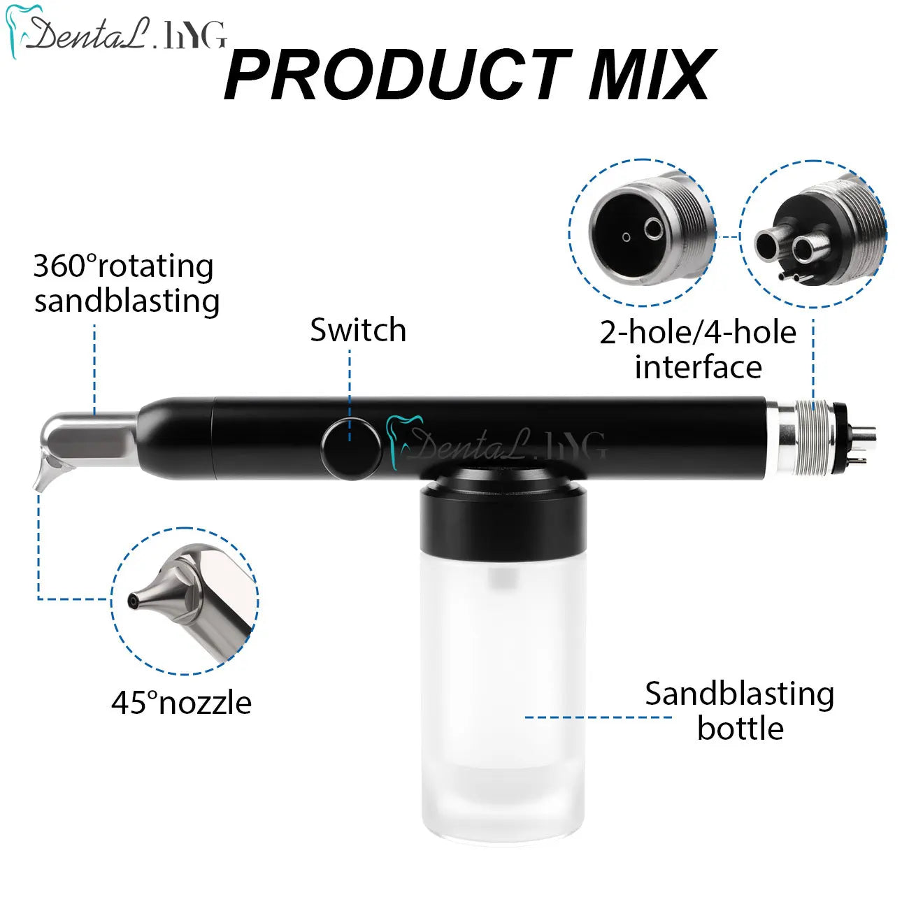 Dental Air Polisher Micro Blaster Aluminum Oxide Sandblasting Gun Machine Dentistry Tool with Water or Dry Mode Polishing System
