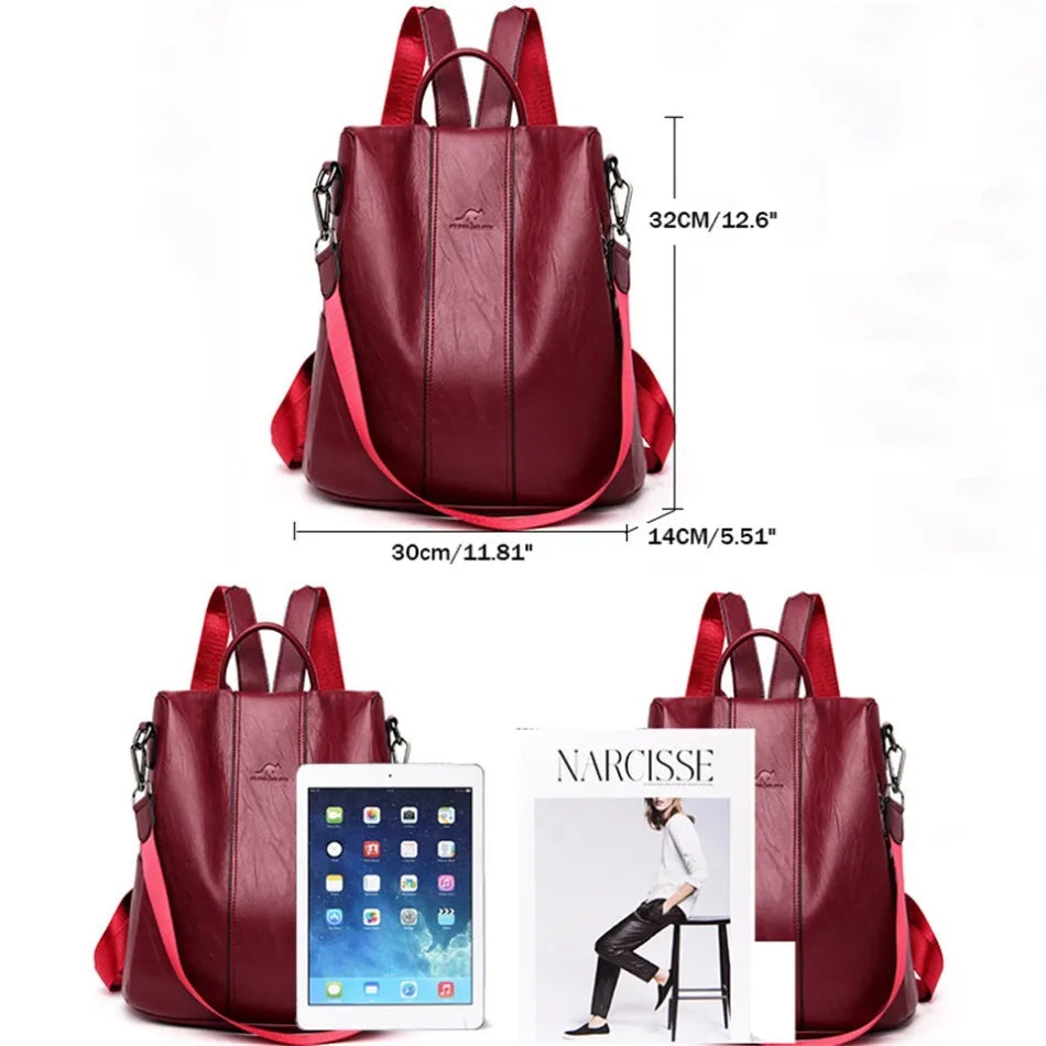 Anti-Theft Leather Backpack for Women - Vintage Shoulder Bag, High Capacity Travel and School Backpack, Mochila Feminina