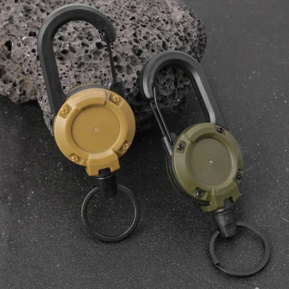 Retractable Heavy-Duty Carabiner Keychain — Steel Wire Rope Pull Reel, Spring Buckle, Outdoor Sports & Utility Tool